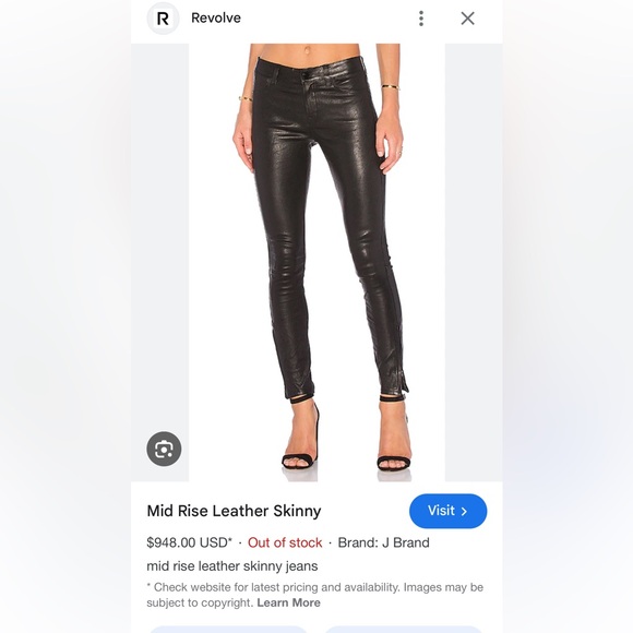 J Brand black lamb leather Pants size xs - Picture 2 of 12